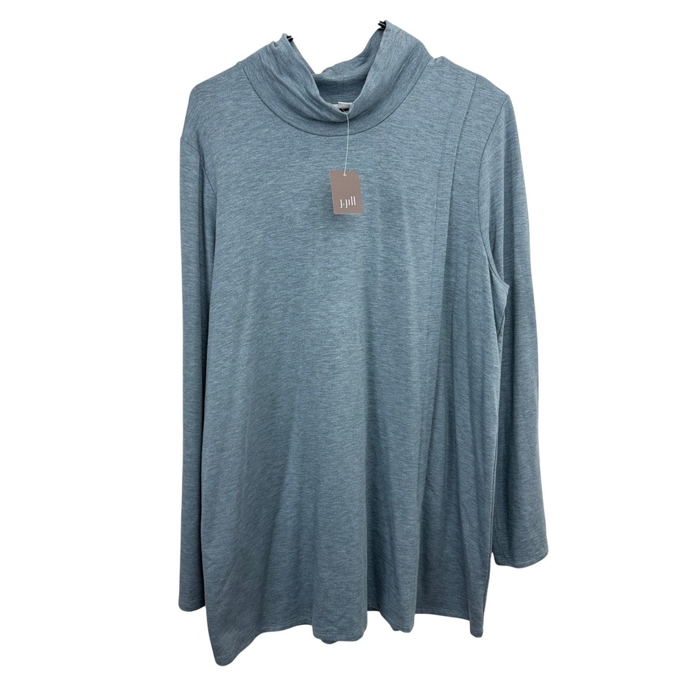 J. Jill Top Womens Size Large Sage Blue Heather Tranquility Fleece Funnel Neck